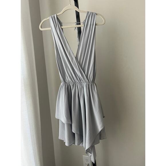 Free People Grey 100% Silk Whimsical Mini Dress - Picture 6 of 9